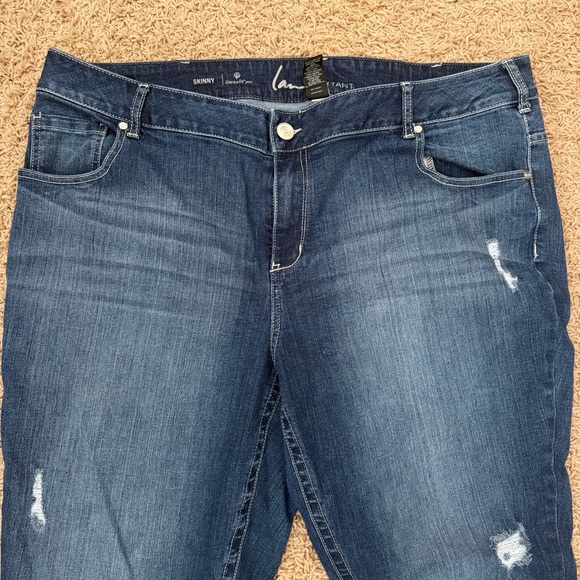 Lane Bryant 22 Average Genuis Fit Skinny Jeans Distressed Dark Wash - Picture 2 of 4